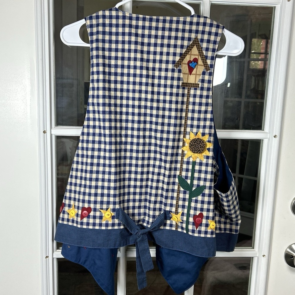 Handmade Blue Gingham Sunflower Appliqué Novelty Button Vest Cottagecore OS - Picture 8 of 15